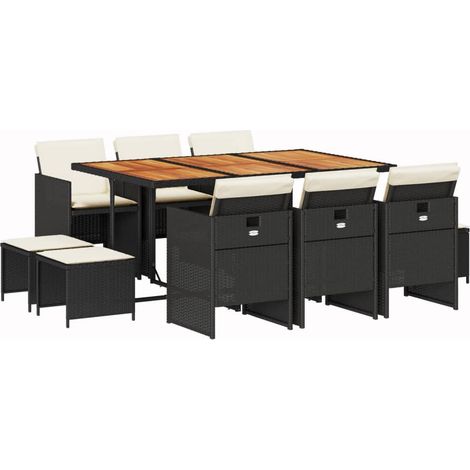 vidaXL Set da Pranzo da Giardino 11 pz con Cuscini in Polyrattan Nero