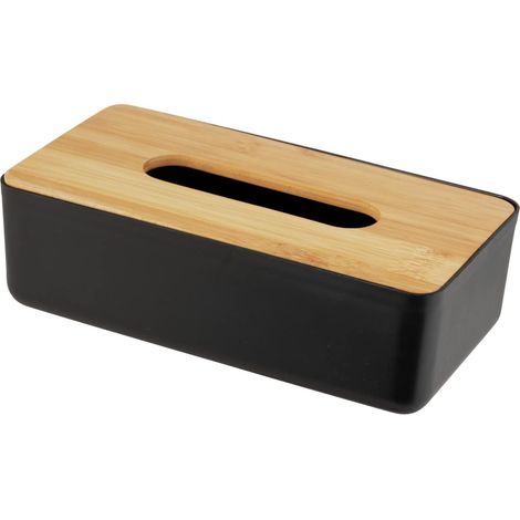 Wenko Scatola Portasalviettine per Salviettine O Fazzoletti, Contenitore di Plastica con Coperchio di Bambù, Estrazione Semplice, per Confezioni di Cartone Standard, 24 X 7,5 X 12,7Cm, Nero/Naturale (1/5)