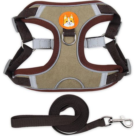 Harnais de poitrine en daim pour chien et chat, laisse corde réfléchissante respirante, marron, XL – DELKEVIC