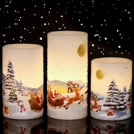 3 LED-Weihnachtskerzen mit Weihnachtsmann-Motiv und Timerfunktion (1/5)