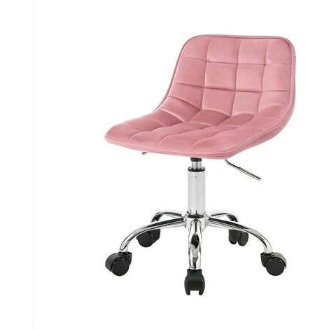 Silla de oficina giratoria rosa de terciopelo y metal con ruedas y altura regulable (1/5)