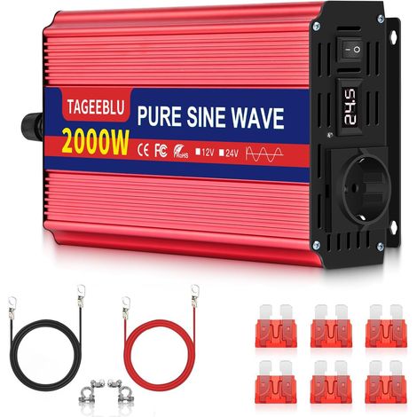 2000W Pur Sinus convertisseur 24v 220v Camion  transformateur 24v 220v avec écran LCD, 2 Prises UE (1/5)