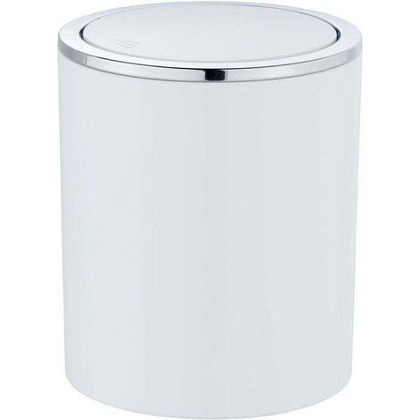Poubelle à couvercle oscillant 2L Inca , Poubelle design salle de bain ou WC, Plastique haut de gamme et chrome, 14 x 16,8 cm, Blanc et argent