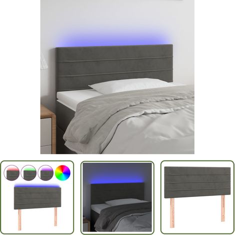 The Living Store Tête de lit à LED Gris foncé 100x5x78/88 cm Velours - Tête De Lit Led - Tête De Lit Velours - Tête De Lit Moderne - Éclairage Led - Têtière De Lit (1/5)