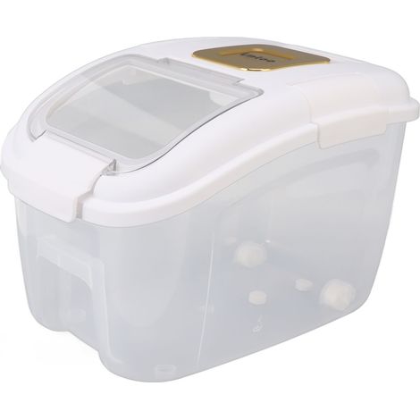 Reisaufbewahrungsbehälter mit transparentem Deckel, insektensicher, großes Fassungsvermögen, luftdichter Behälter für die Aufbewahrung von Lebensmitteln im Haushalt, weiß, 5 kg (1/5)