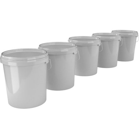 5x Set de seaux pour l'industrie alimentaire et chimique, capacité 15,9 litres, gris