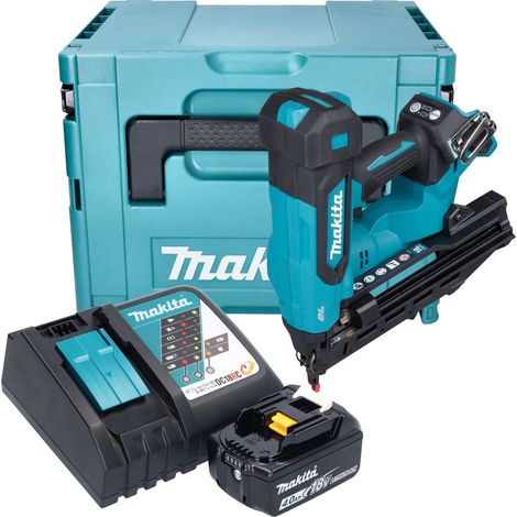 Clavadora de cabeza plana a batería Makita DBN 610 RM1J 18 V 32 - 64 mm sin escobillas + 1 batería de 4,0 Ah + cargador + Makpac