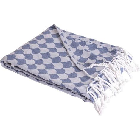 SACASA - Couverture plaid DROPALL 100% coton bleu marine et blanc 130x170 cm