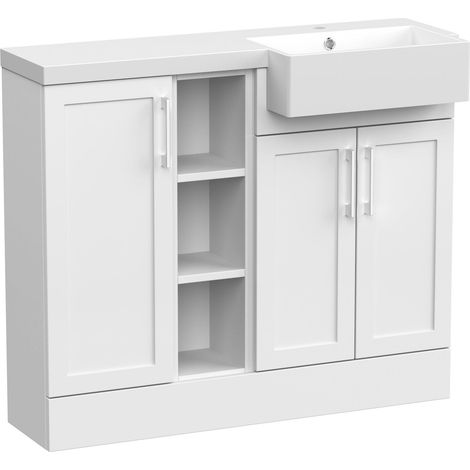 Pirehill Traditional Floor Standing Compact 3 Door Combination Vanity Unit with Shelves and Basin, Right Hand, 1000mm, Matt White (1/4)