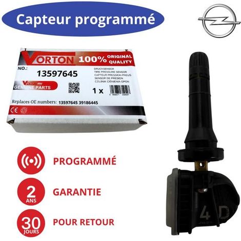 Sensore TPMS preprogrammato 433 MHz per OPEL/VAUXHALL Insignia B (2017-2022) e Astra K (2019-2022) - rif 13597645