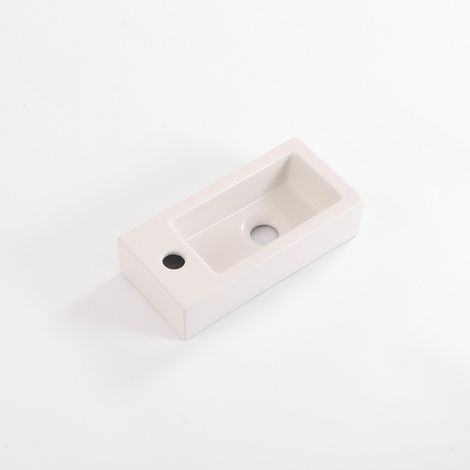 QeramiQ Dely Lavabo pour WC - 38x18.5x9cm - ceramique - trou de robinet a gauche - lin (1/5)