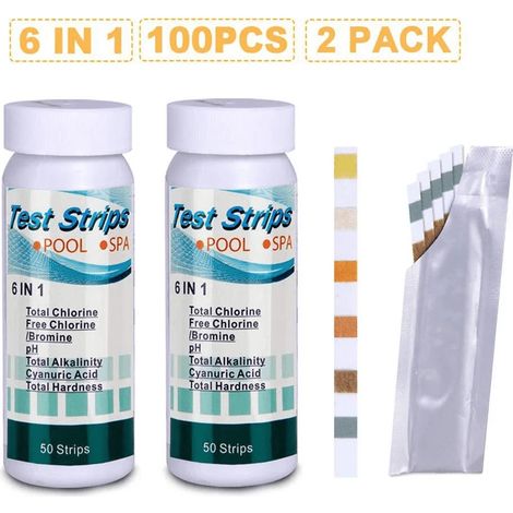 Testeur Ph - Bandelettes De Test Pour Eau De Piscine Et Jacuzzi - 6 En 1 - 100 Pièces (1/5)