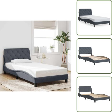Cuscino testiera - vidaXL Giroletto senza Materasso Grigio Scuro 100x200 cm Velluto - Letto in velluto