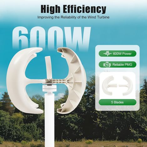 Générateur éolien 600 W 12 V Turbine Domestique Lanterne Verticale Avec Contrôleur et 5 Ailes
