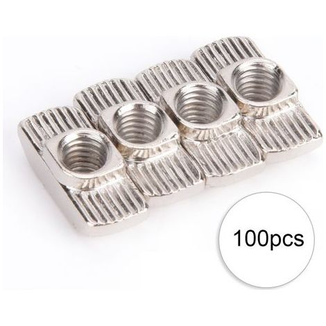 100 pieces nickel-plated T-slot nut, carbon steel sliding fasteners for aluminum profiles (M6) (1/5)