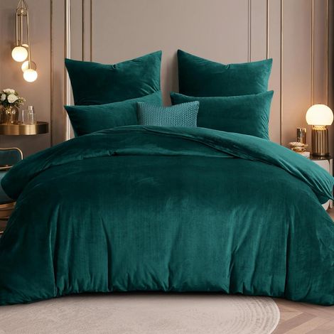 Bettwäsche-Set 200x200cm Flanell Grün 3-teilig mit 2 Kissenbezügen 80x80cm