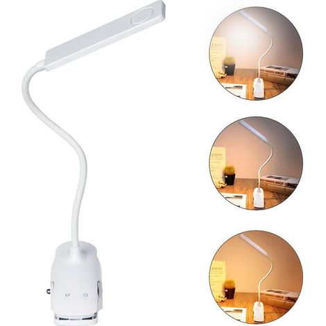 Lampe de lecture, 24 LED Lampe à pince rechargeable USB 3 couleurs et 3 niveaux de luminosité Intensité variable Lampe de bureau à pince flexible 360° (1/5)