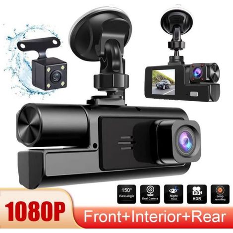 Triple Dashcam Voiture-avant 1080P + cabine 720P + arrière 720P-Surveillance du stationnement 24 heures et Détection de mouvement (1/3)
