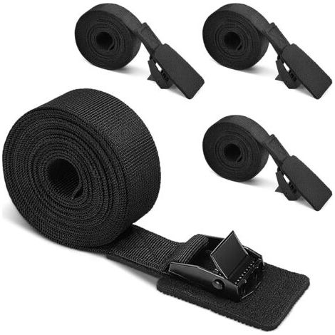 Lot de 4 sangles d'arrimage noires avec rembourrage - Extra grande capacité de charge - Sangles de fixation réglables avec boucle de serrage - Pour coffre de toit, moto, kayak (2 m x 25 mm) (1/5)