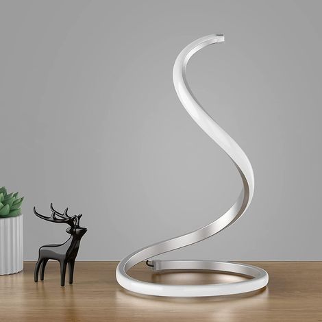 Lampe de bureau moderne spirale (argentée), lampe de chevet à intensité variable, lampe de chevet 3 couleurs chaudes, lampe de bureau incurvée Art déco pour chambre, salon, bureau ou maison (1/5)