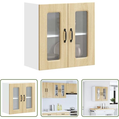 vidaXL Armoire murale bois - Armoire murale de cuisine avec porte vitrée "Kalmar" en bois d'ingénierie chêne Sonoma (1/5)
