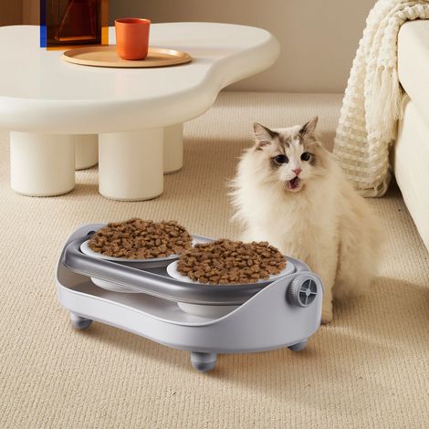 Ceramic Tall Anti-leakage Adjustable-angle Double-bowl Pet Food Bowl 41cm (W) x 16cm (D) x 11cm (H) (1/5)