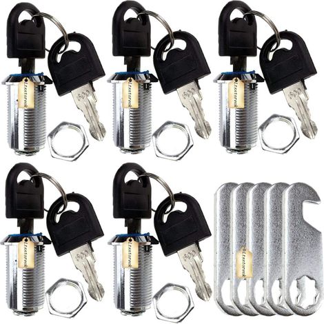 Lot de 5 serrures de sécurité pour boîte aux lettres, tiroir, placard, 25 mm avec 10 clés, chaque serrure avec la même clé (1/5)