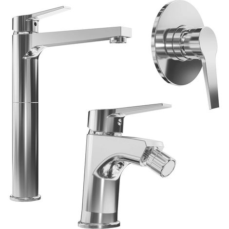 Set miscelatore lavabo alto bidet ed incasso doccia monocomando in ottone cromato Sophia (1/4)