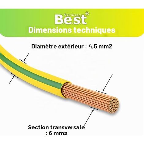 6mm² Green Yellow Flexible Grounding Cable - PVC Conductor H07V-K for PV Installations Wiring Cable Installation Cable Finely Stranded Copper NYAF Protective Conductor (1/4)