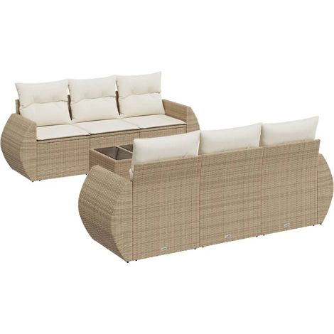 Salon de jardin avec coussins 7 pcs beige résine tressée (1/3)