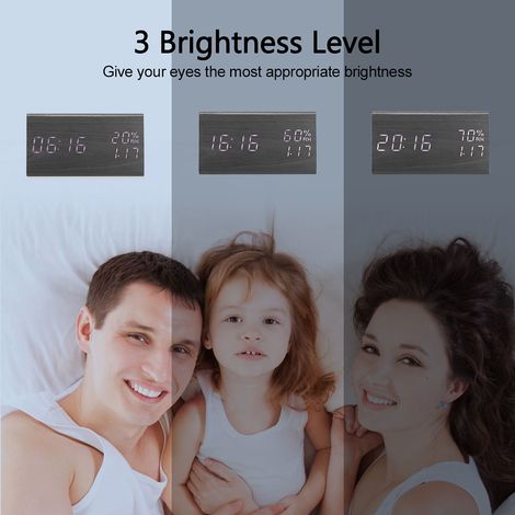 Wecker aus Holz, digitale Tischuhr aus Holz mit LED-Anzeige, Uhrzeit, Temperaturregelung und einstellbarer Helligkeit (1/5)