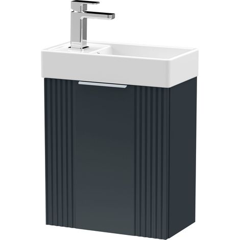 Retro Wall Hung 1 Door Cloakroom Vanity Basin Unit - 400mm, Satin Dark Grey (1/4)