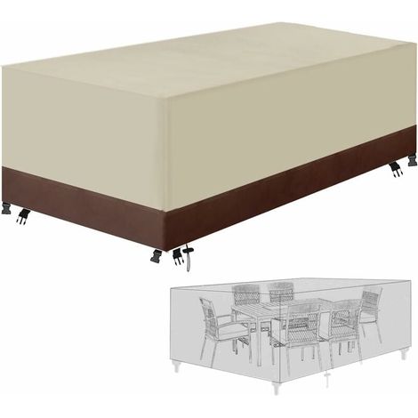 Gartenmöbel-Abdeckung aus 420D Oxford-Gewebe, wasserdicht, mit Kordelzug und Verschlussschnallen (Beige und Braun, 130 x 130 x 74 cm)