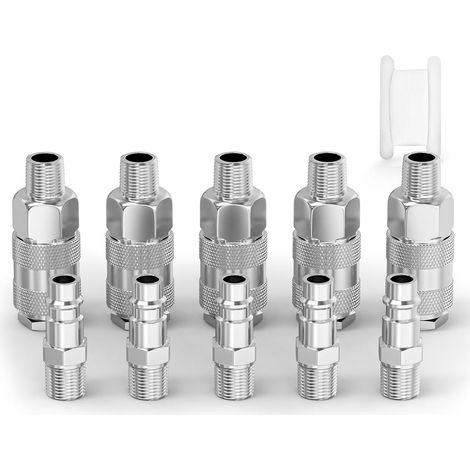 2 jeux Raccord, coupleur mâle 1/4" BSP, fiche industrielle, fer nickelé, compresseur air (1/5)