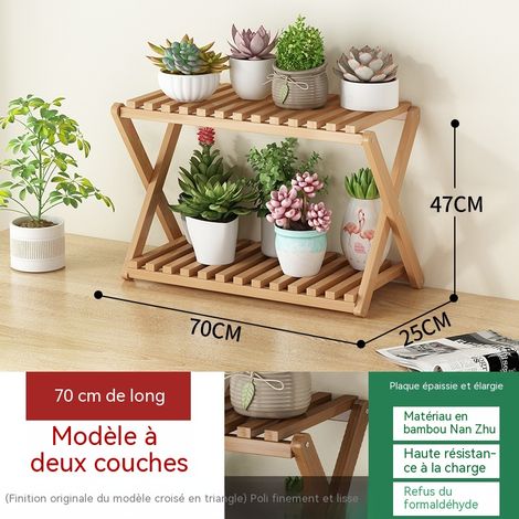 Étagère à plantes en bambou naturel 70 cm, design épuré pour salon et véranda, support à pots de fleurs pour intérieur et extérieur (1/5)