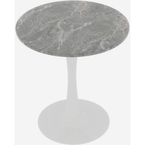 Tavolino da caffè rotondo in marmo artificiale bianco e grigio, stile mid-century modern, 70 cm (1/5)