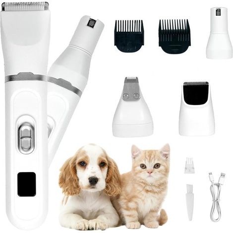 Cortauñas perros, 4 1 inalámbrico, set recortador uñas gatos silencioso, recargable, silencioso, recortador USB indicador batería claro mascotas (1/5)