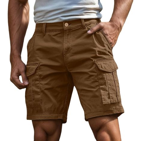 Short Homme Pantacourt Cargo Homme Shorts et Bermudas Travail Cargo Ceinture Elastique Boardshort avec Poches Style Sport Jogging Slim Fit Pantalon Court Non Incluse Ceinture S-4XL (1/5)