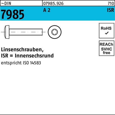 DIN 7985/ISO 14583 Linsenschraube VG M5x25 Edelstahl A2 blank T25 500 Stk