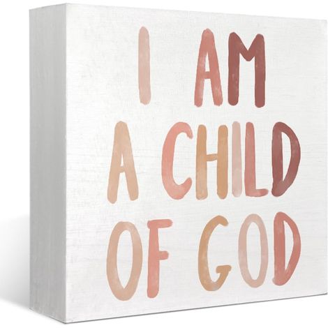 Décoration de nursery boho neutre pour bébé fille et garçon - Panneau en boîte en bois chrétien "Je suis un enfant de Dieu", décoration de bureau et de chambre pour tout-petit, avec verset biblique (1/5)
