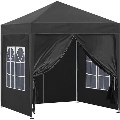 Gazebo 2x2m Pop Up Party Tent with Side Panels Waterproof Marquee Black (1/4)