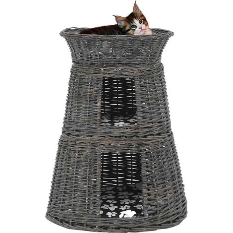 vidaXL Jeu de panier pour chats 3 pcs avec coussins Gris 47x34x60 cm (1/5)