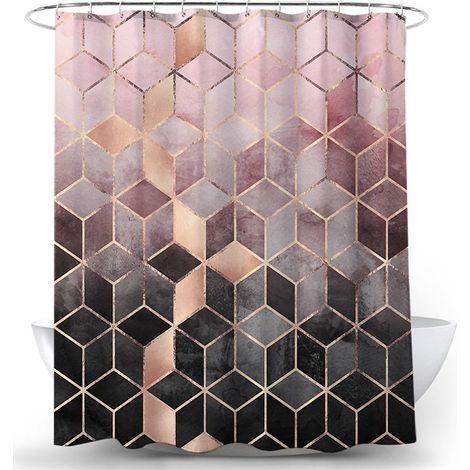 Rideau de douche en marbre pour salle de bain Rideau de douche géométrique Texture moderne Tissu Rideaux de salle de bain avec crochets Imperméable Lavable 180x200cm (1/5)