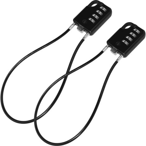 Lot de 2 cadenas à combinaison à 4 chiffres - Serrure avec code numérique - Serrure à valise avec câble métallique en acier de 30 cm - Noir - Alliage de zinc - Étanche - Inoxydable - Pour petits (1/5)