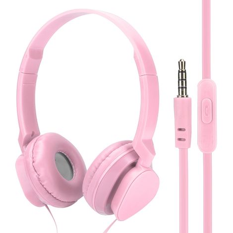 Casque audio filaire supra-auriculaire avec micro - Son stéréo pour jeux, FM et musique - Rose (1/5)