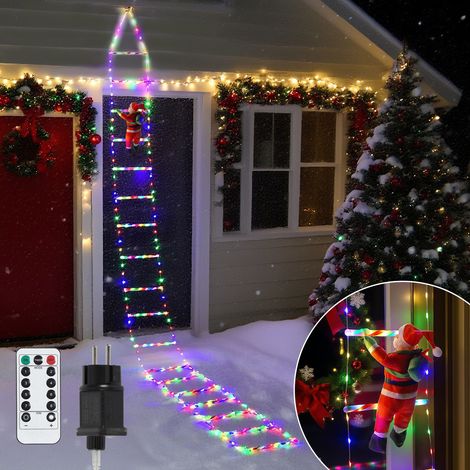 Randaco LED Weihnachtsmann Leiter 3 m, 338 LEDs, 8 Lichtmodi, Fernbedienung, Timer, Mehrfarbig (1/5)