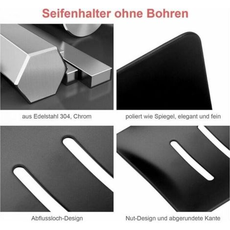 Porte-savon mural auto-adhésif en acier inoxydable 304 – Design avec trou de drainage – Pour salle de bain et cuisine – Dimensions 12x8.5x5 cm (1/4)