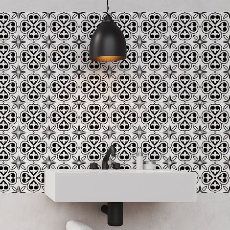 Sticker Mural Carrelage adhésif Cuisine Salle de Bain - 9 STICKERS CARREAUX DE CIMENT AZULEJOS KEZIA - 9stickers15x15cm (1/4)