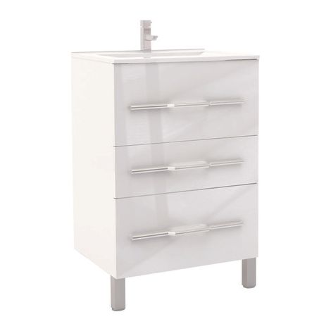 [JAMAIS UTILISE] ONDEE ZEN - Meuble de salle de bain à poser ALAN - L60cm - Blanc - Laqué brillant (1/4)