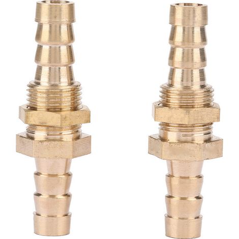 2 Pcs Hose Barb Brass Bulkhead Pipe Fitting Coupler Connector Adapter (10mm)